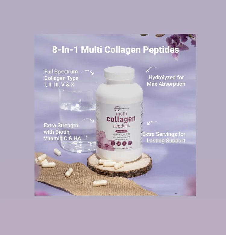 Micro Ingredients Multi Collagen Pills for Women & Men 240 Capsules | Type I II III V X - Hydrolyzed Collagen Peptides with Biotin Hyaluronic Acid & Vitamin C | Hair Skin Nail & Joint Support Frezze_Luxe