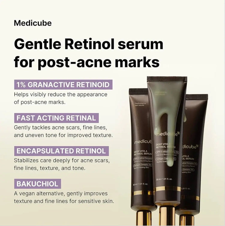 Medicube Deep Reviving Bakuchiol Retinol Facial Serum - Anti-Aging 4th Gen Retinol & Bakuchiol - Targets Fine Lines Uneven Skin Tone Blemish Scars - Korean Skin Care Low Irritant 1.69 oz Frezze_Luxe