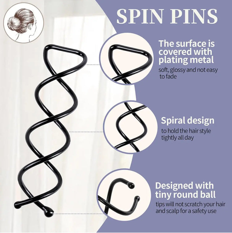 OMYZERO 60Pcs Non-Scratch Round Tips Spiral Bobby Hair Pins Spin Pins Twist Screw Hair Pin for Women Bun Hair Style DIY (Black) Frezze_Luxe