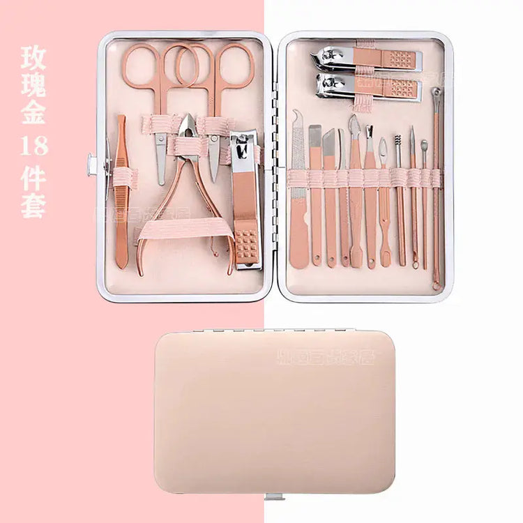Rose Gold Stainless Steel Nail Clipper Tool Set (18 Pcs) Frezze_Luxe
