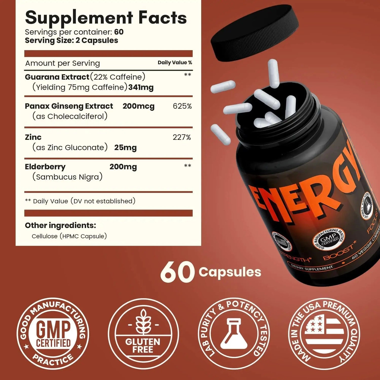 Caffeine Pills Alternative to an Energy Drink Energy Gel Energy Gummies 60 Pills Frezze_Luxe
