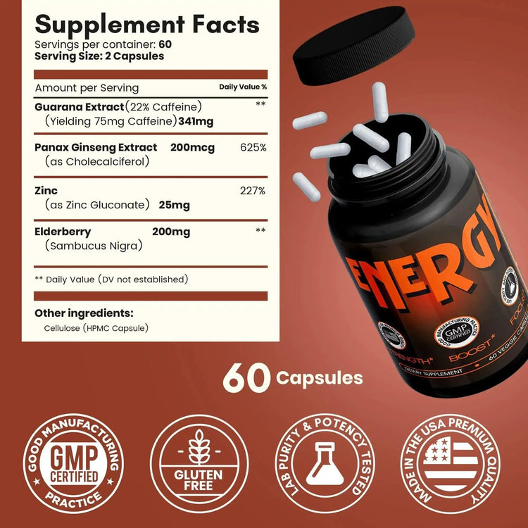Caffeine Pills Alternative to an Energy Drink Energy Gel Energy Gummies 60 Pills Frezze_Luxe