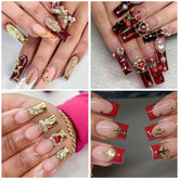 128Pcs Gold Nail Charms Set with Gold Nail Gems Gold Rose Hearts Gold Cross Nail Charms and Virgin Mary Nail Charms - Y2K 3D Chrome Nail Charma Decorations Frezze_Luxe