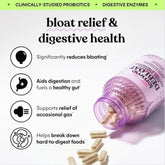 Lemme Debloat 3-in-1 Prebiotic Probiotic & Digestive Enzyme Capsules for Bloating & Gas Relief - 2 Clinically Studied Probiotics w/5 Digestive Enzymes to Improve Digestion Women & Men Vegan 60 ct Frezze_Luxe