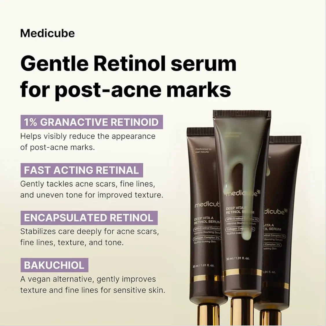 Medicube Deep Reviving Bakuchiol Retinol Facial Serum - Anti-Aging 4th Gen Retinol & Bakuchiol - Targets Fine Lines Uneven Skin Tone Blemish Scars - Korean Skin Care Low Irritant 1.69 oz Frezze_Luxe