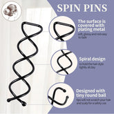 OMYZERO 60Pcs Non-Scratch Round Tips Spiral Bobby Hair Pins Spin Pins Twist Screw Hair Pin for Women Bun Hair Style DIY (Black) Frezze_Luxe