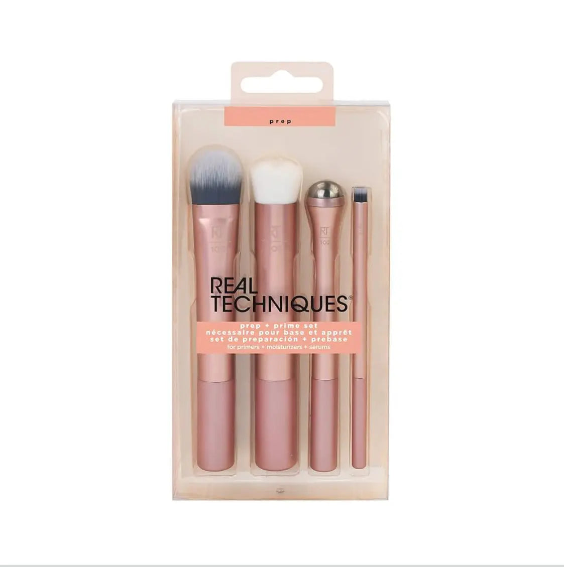 Real Techniques Prime Makeup Brush Set Ideal for Exfoliating & Applying Primers Moisturizers & Serums Skincare Tools Synthetic Bristles Cruelty-Free & Vegan 4 Piece Set frezze_luxe