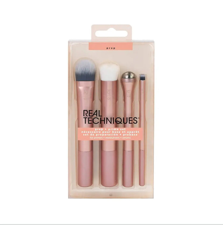 Real Techniques Prime Makeup Brush Set Ideal for Exfoliating & Applying Primers Moisturizers & Serums Skincare Tools Synthetic Bristles Cruelty-Free & Vegan 4 Piece Set frezze_luxe