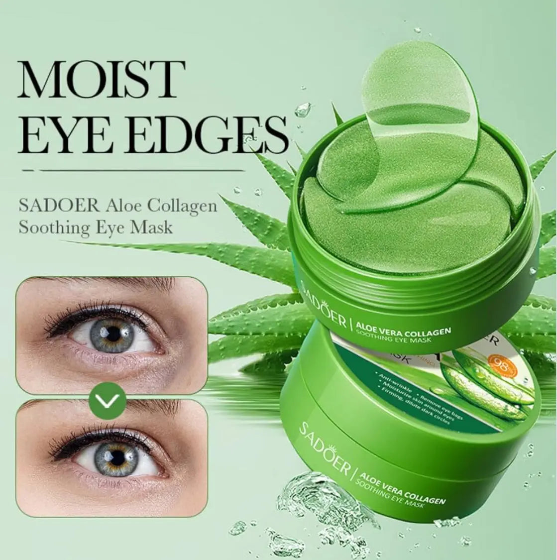 OAKSII Under Eye Patches 60PCS Aloe Vera Under Eye Mask for Dark Circles and Puffiness Under Eye Gel Pads Improve Under Eye Bags Fine Lines and Wrinkles (60pcs eye patch) Frezze_Luxe