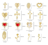 128Pcs Gold Nail Charms Set with Gold Nail Gems Gold Rose Hearts Gold Cross Nail Charms and Virgin Mary Nail Charms - Y2K 3D Chrome Nail Charma Decorations Frezze_Luxe