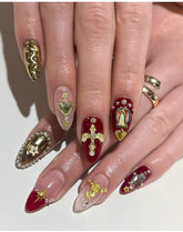 128Pcs Gold Nail Charms Set with Gold Nail Gems Gold Rose Hearts Gold Cross Nail Charms and Virgin Mary Nail Charms - Y2K 3D Chrome Nail Charma Decorations Frezze_Luxe