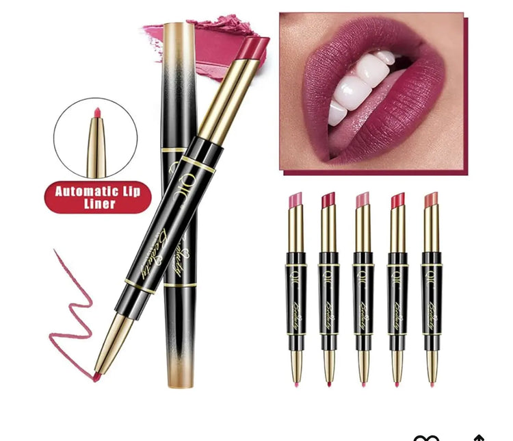 Petansy 5Pcs Double Head Matte Lipstick Set Lip Liner & Lipstick Set Long Lasting Waterproof Moisturizing Lipstick Set(D) Frezze_Luxe