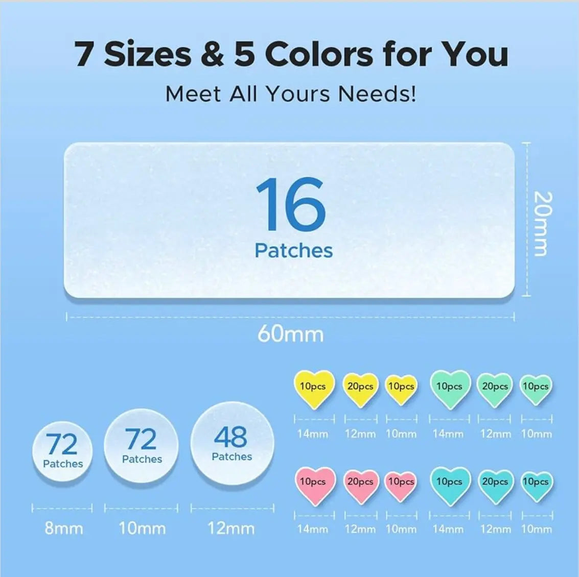 LitBear 3 IN 1 Acne Patch for Face 7 Sizes 368 Patches Hydrocolloid Acne Patches for Chin Forehead Nose 16 XL Pimple Patches Large for Body Heart-Shaped Acne Cover Zit Patches Acne Dots Sticker Frezze_Luxe