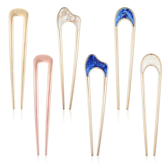 Nogeqi 6 Pcs Metal U Pins for Hair Bun U Shaped Hair Pins French Twist Hair Pin Vintage Hair Fork Pin for Women Gold Silver Chignon Hair Pin for Thick Thin Hairstyles Accessories Frezze_Luxe
