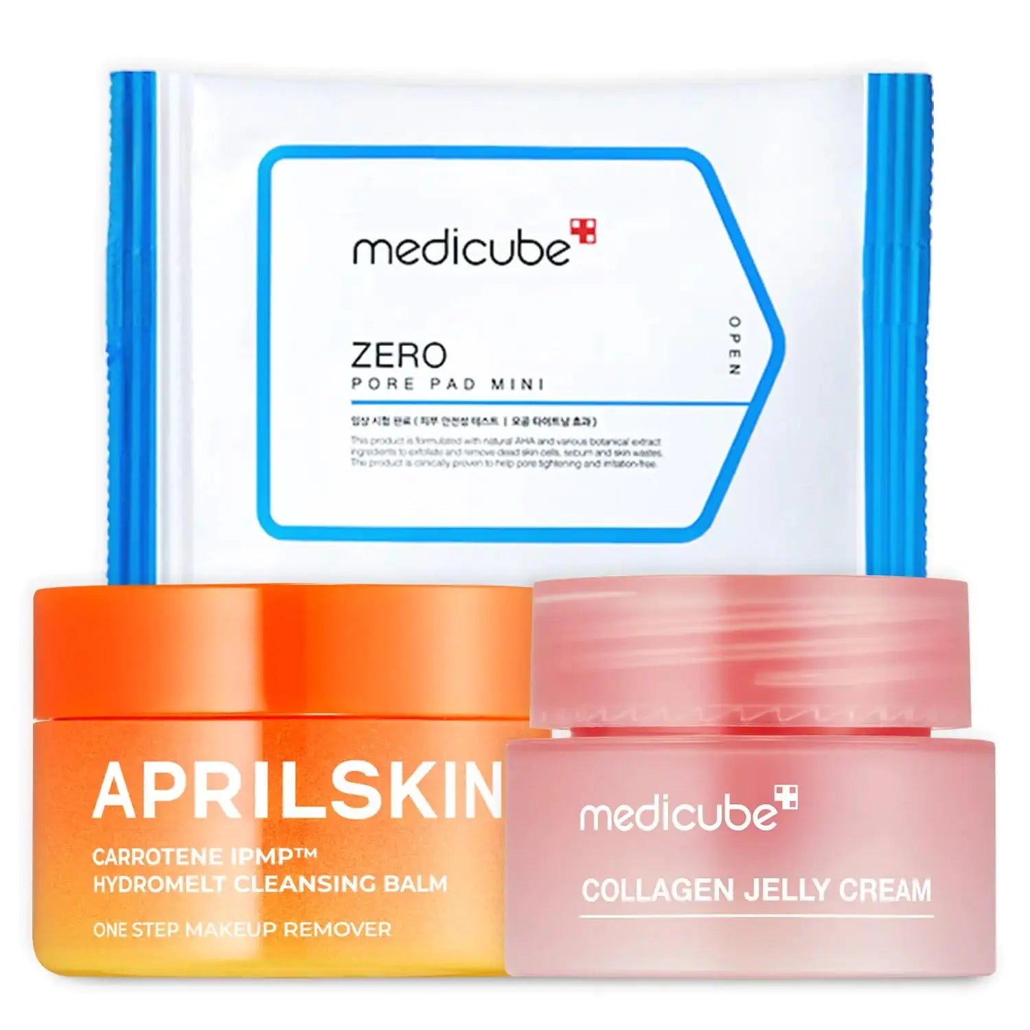 APRILSKIN Cleansing Balm Mini & medicube Zero Pore Pads & Collagen Jelly Cream Mini Stocking Stuffers for Women Frezze_Luxe