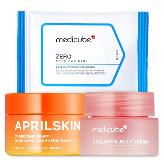 APRILSKIN Cleansing Balm Mini & medicube Zero Pore Pads & Collagen Jelly Cream Mini Stocking Stuffers for Women Frezze_Luxe