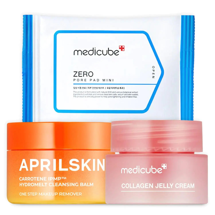 APRILSKIN Cleansing Balm Mini & medicube Zero Pore Pads & Collagen Jelly Cream Mini Stocking Stuffers for Women Frezze_Luxe