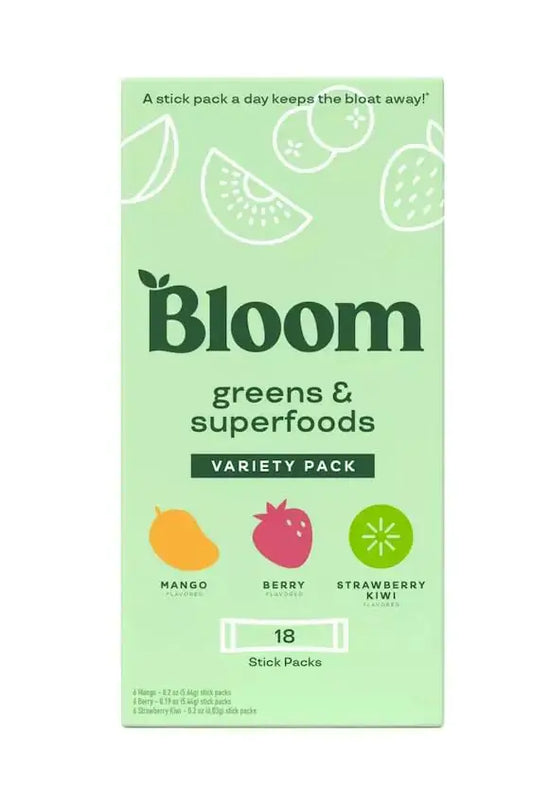 Bloom Greens and Superfoods Powder - Variety Pack (18 Packets) Probiotics for Digestive Health & Bloating Relief for Women Digestive Enzymes Superfoods Gut Health Frezze_Luxe