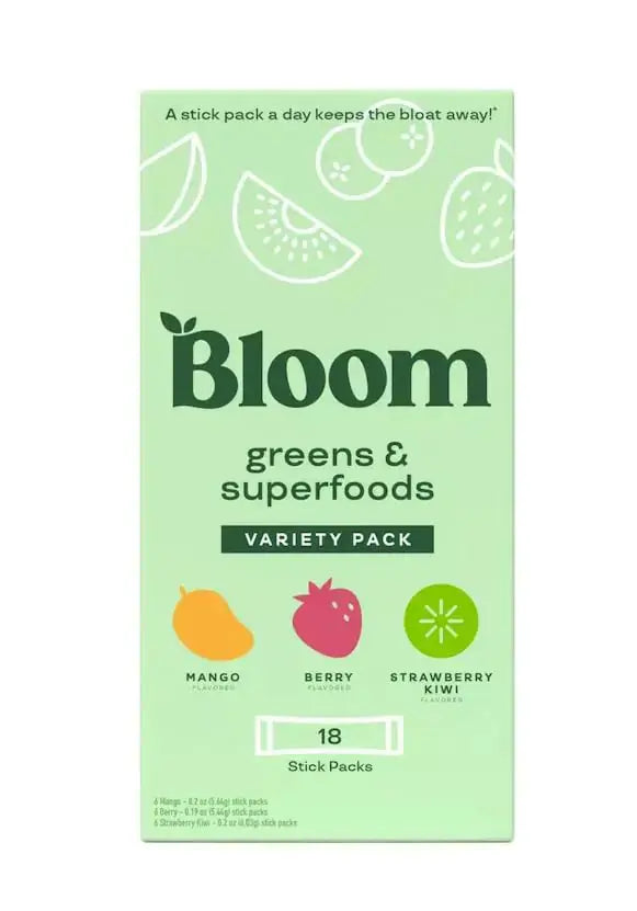 Bloom Greens and Superfoods Powder - Variety Pack (18 Packets) Probiotics for Digestive Health & Bloating Relief for Women Digestive Enzymes Superfoods Gut Health Frezze_Luxe