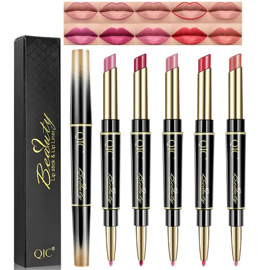 Petansy 5Pcs Double Head Matte Lipstick Set Lip Liner & Lipstick Set Long Lasting Waterproof Moisturizing Lipstick Set(D) Frezze_Luxe
