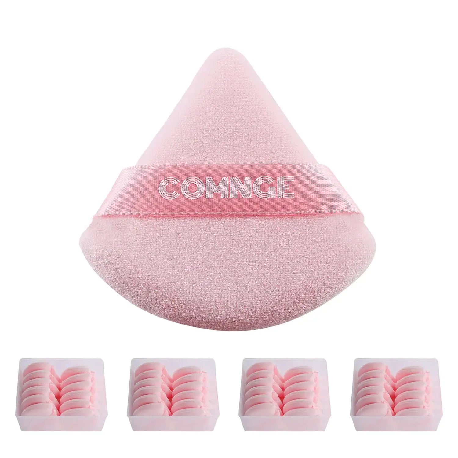 48 Pcs Makeup Powder Puff - Triangle Powder Puff for Face Powder Velour Press Powder Puff for Flawless Finish Portable Powder Puff with Case Beauty Tools Puff for Makeup Pink Frezze_Luxe