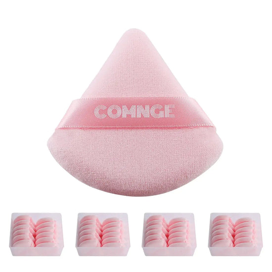 48 Pcs Makeup Powder Puff - Triangle Powder Puff for Face Powder Velour Press Powder Puff for Flawless Finish Portable Powder Puff with Case Beauty Tools Puff for Makeup Pink Frezze_Luxe