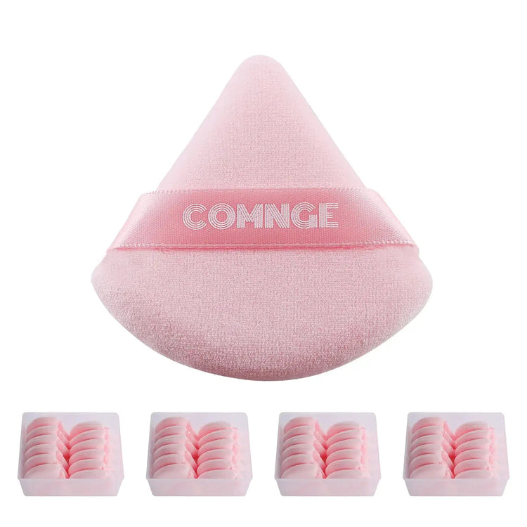 48 Pcs Makeup Powder Puff - Triangle Powder Puff for Face Powder Velour Press Powder Puff for Flawless Finish Portable Powder Puff with Case Beauty Tools Puff for Makeup Pink Frezze_Luxe