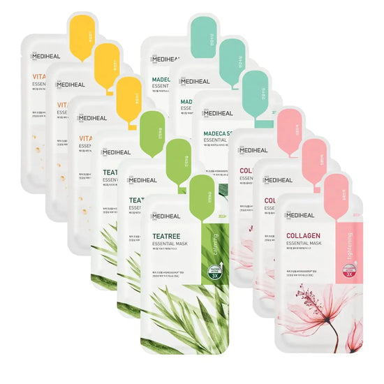 Mediheal Sheet Mask New Essential HERO 12 pack (Collagen Tea Tree Madecassoside Vita) | Korean Skincare Facial Sheet Mask Combo gift set Frezze_Luxe