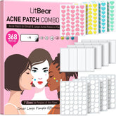 LitBear 3 IN 1 Acne Patch for Face 7 Sizes 368 Patches Hydrocolloid Acne Patches for Chin Forehead Nose 16 XL Pimple Patches Large for Body Heart-Shaped Acne Cover Zit Patches Acne Dots Sticker Frezze_Luxe