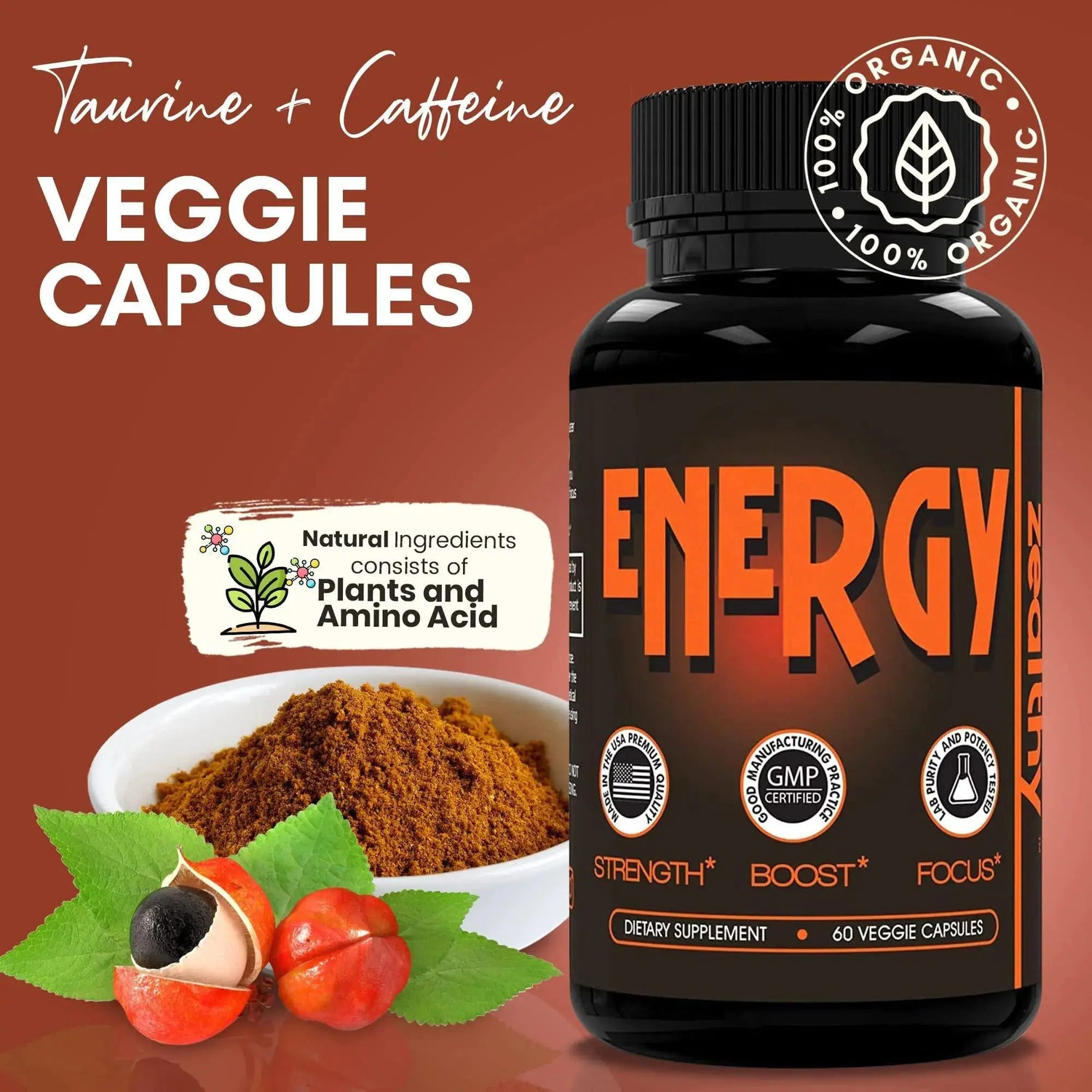Caffeine Pills Alternative to an Energy Drink Energy Gel Energy Gummies 60 Pills Frezze_Luxe