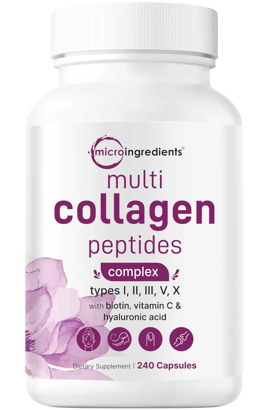 Micro Ingredients Multi Collagen Pills for Women & Men 240 Capsules | Type I II III V X - Hydrolyzed Collagen Peptides with Biotin Hyaluronic Acid & Vitamin C | Hair Skin Nail & Joint Support Frezze_Luxe