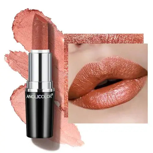 Anglicolor Glitter Lipstick High Impact LipcolorCoral Orange Lipstick Moisturizing Creamy FormulaMetallic Lipstick For Women For Vegan & Cruelty-FreeFull-Coverage Lip Color frezze_luxe