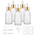 Bumobum Dropper Bottles - Clear Glass 1 oz set includes 5 leak-proof bottles with gold caps, 2 droppers, funnel, pipette, and 8 labels for oils and serums.