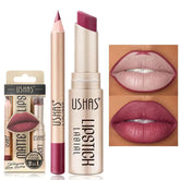 USHAS Lipstick and Lip Liner Combo Set 2 in 1 Waterproof Lipstick for Women Lip liner Set Long Lasting Lipstick Matte Lipstick Pen with Lip Liner Set Makeup Kits (G2 Pack of 1) Frezze_Luxe
